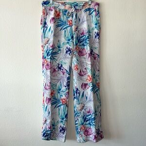 Tommy Bahama linen small petite elastic waist tropical pastel print pants.